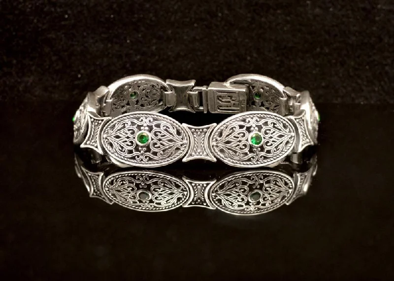 Custom Wedding Bracelets-Byzantine Bracelet in Sterling Silver with zircon (B-11)