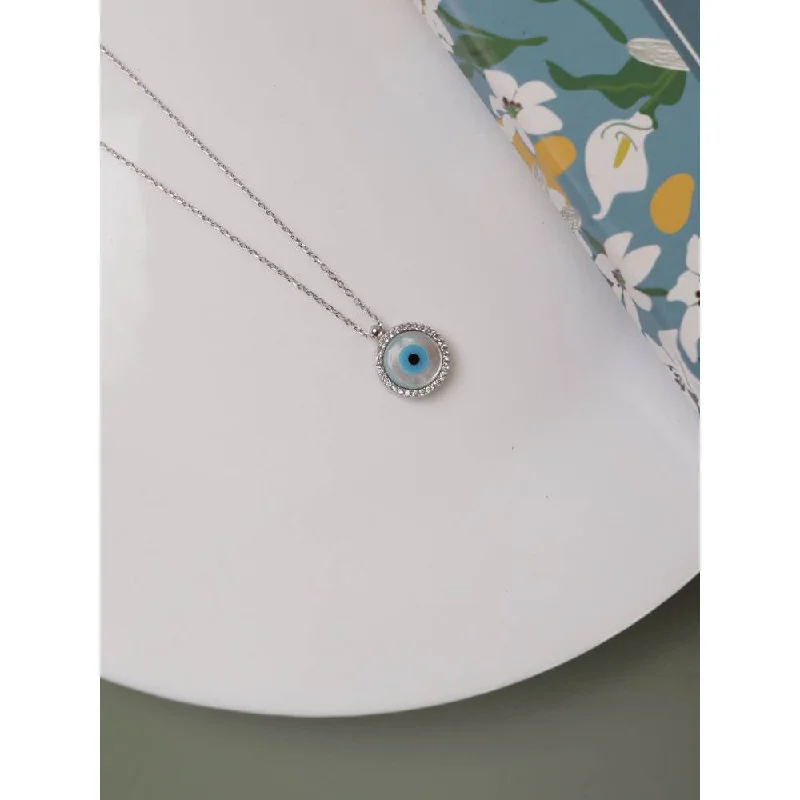 Simple Rose Gold Necklaces-Curio Cottage Pure Silver Disc Evil Eye Necklace