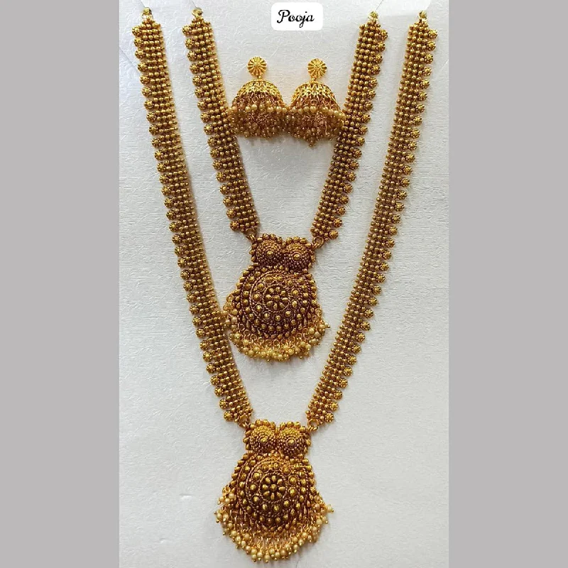 Sparkling Stone Necklaces-Pooja Bangles Gold Plated Double Necklace Set