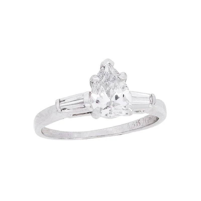 Trendy Gemstone Rings-Retro Platinum Pear Cut Diamond Engagement Ring 1.10ctw