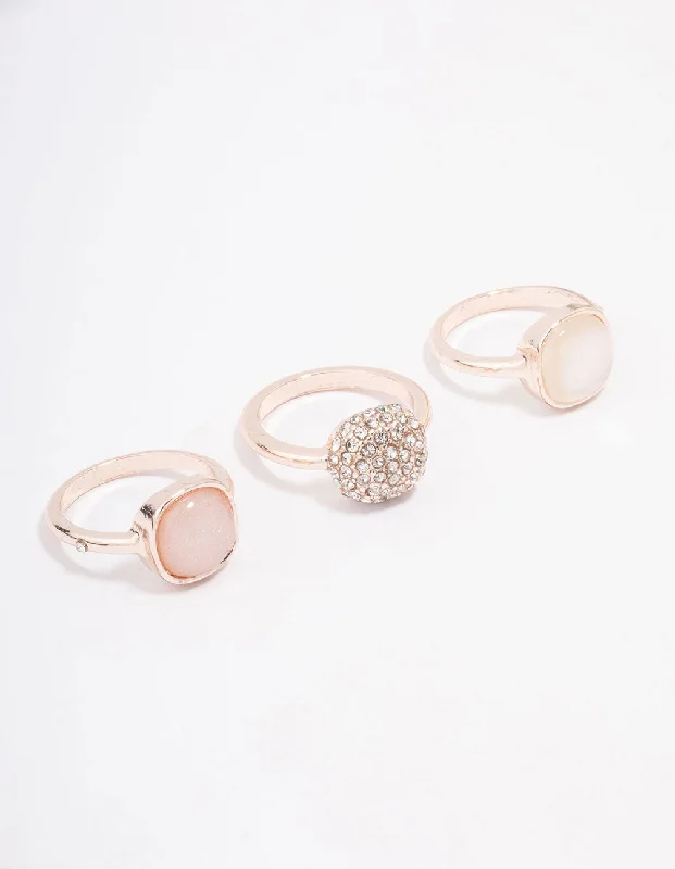 Trendy Stackable Rings-Rose Gold Pave Stacking Ring 3-Pack