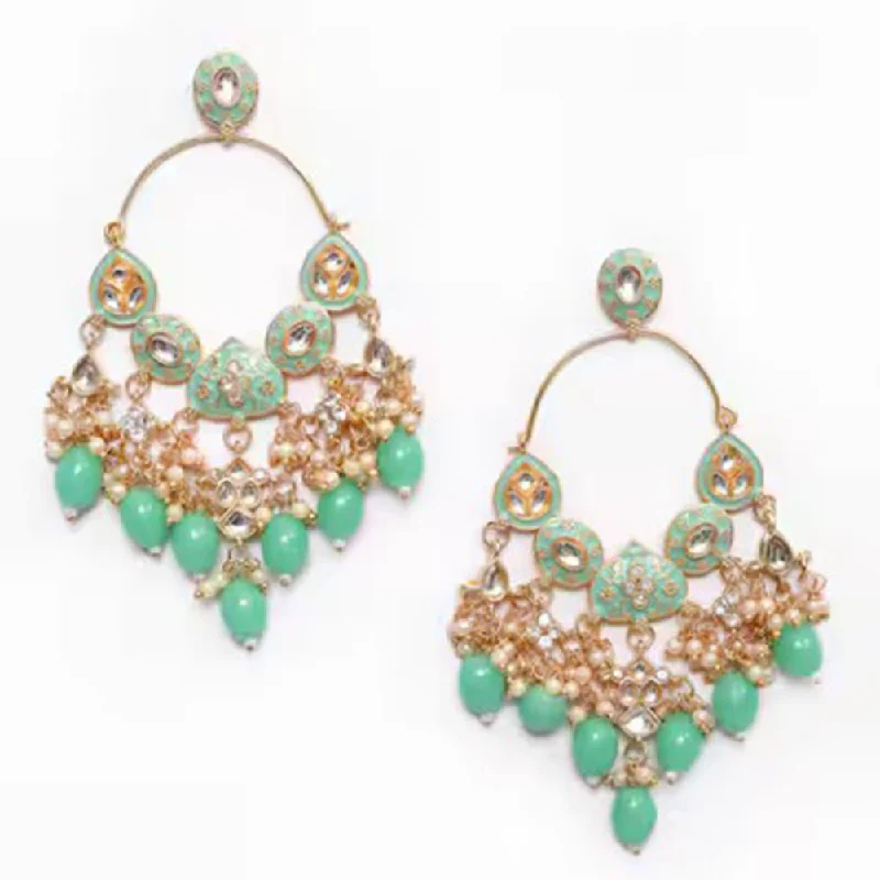 Summer Earrings for Women-House Of Ree New Stylish Ethnic Partywear Light Green Hoops Kundan Earrings for Womens | Women | Girls ER137