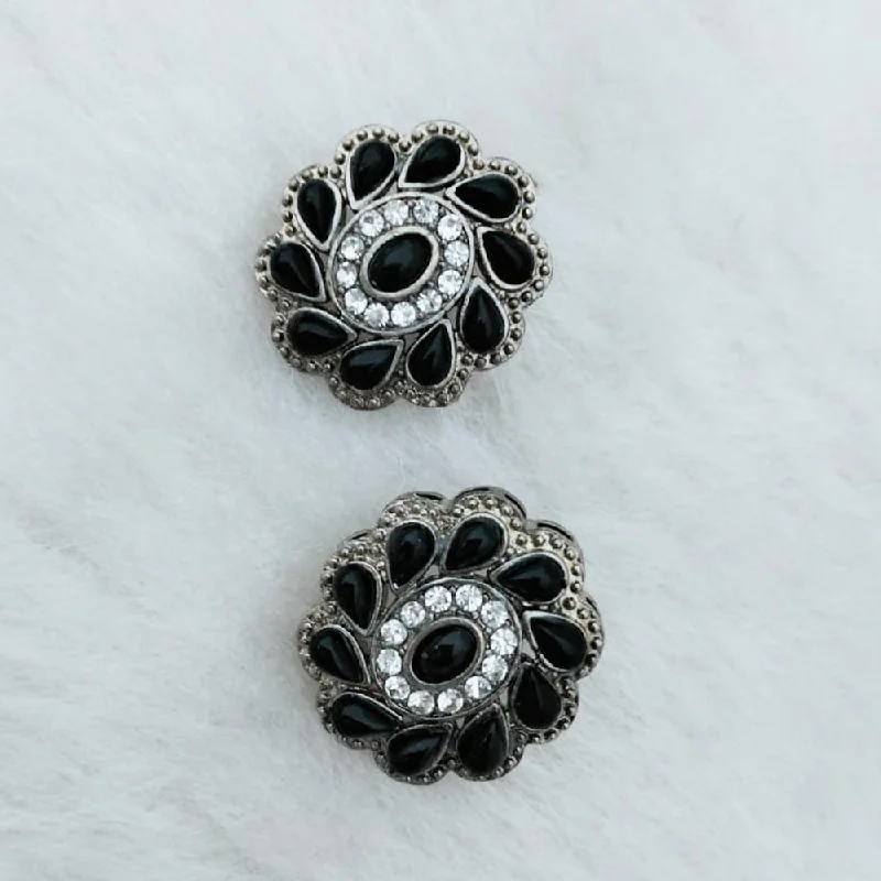 Heart Shaped Earrings-Marudhar Creations Oxidised Plated Pota Stone Stud Earrings