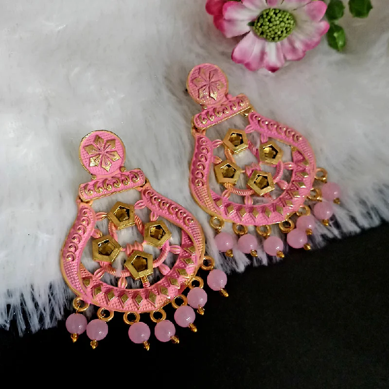 Cheap Fashion Earrings-Woma Matte Light Pink Meenakari Dangler Beads Drop Earrings