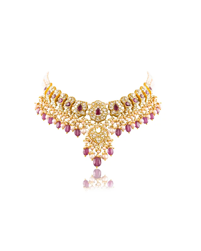 Gold-Plated Heart Necklaces-Akriti Polki Necklace