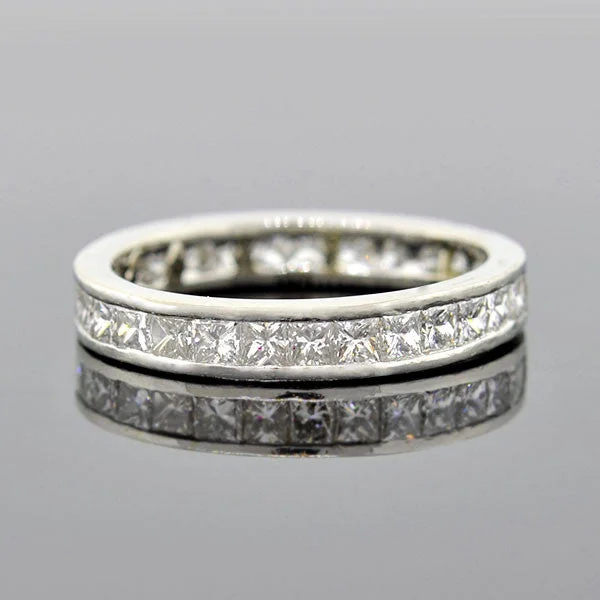 Custom Wedding Rings with Engraving-Estate Platinum Princess Cut Diamond Eternity Band 2.00ctw