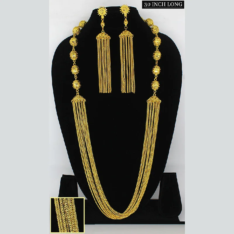 Engraved Bar Necklaces-Mahavir Gold Plated Long Necklace Set