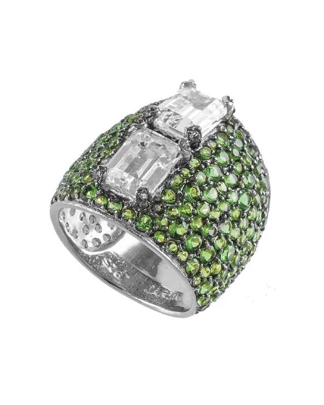 Wedding Rings with Diamonds-Emerald CZ Pave Cigar Band