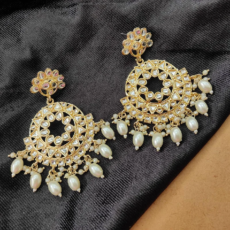 Designer Earrings Online-Darshana Jewels Gold Plated Kundan Stone And Beads Dangler Earrings