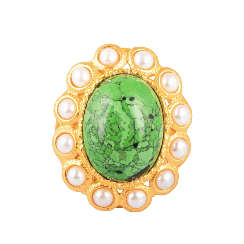 Elegant Ruby Rings-Oceana Ring Green Turquoise & Pearls