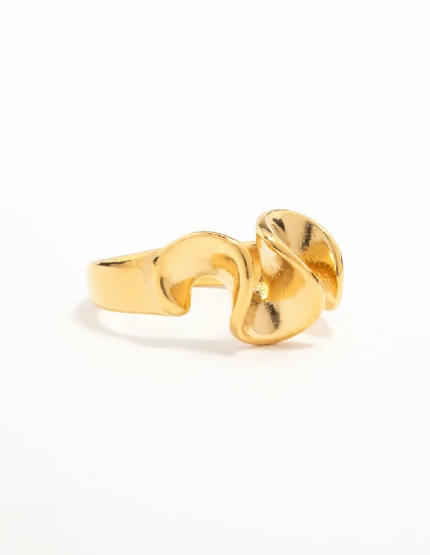 Statement Sapphire Rings-Waterproof Gold Plated Stainless Steel Layered Ribbon Ring