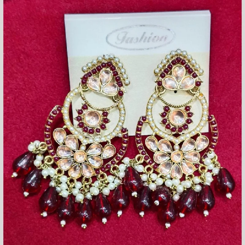 Bridal Jewelry Earrings-Manisha Jewellery Gold Plated Pota & Kundan Stone Dangler Earrings