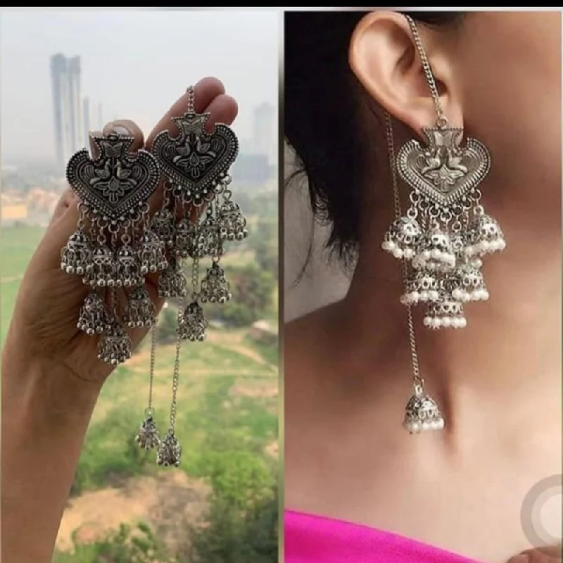 Wedding Earrings for Brides-Akruti Collection Oxidised Plated Dangler Earrings