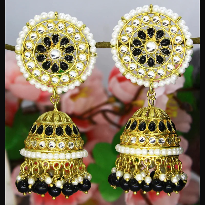 Ethnic Earrings for Women-Mahavir Gold Plated Kundan And Pearl Designer Jhumki Earrings