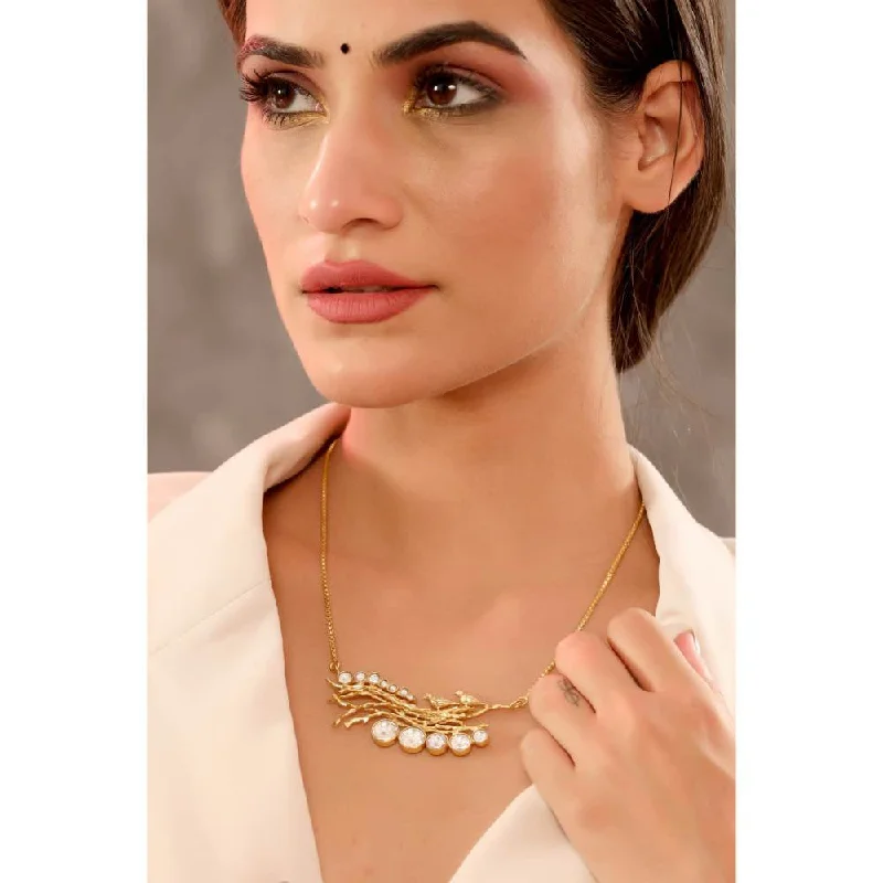 Diamond Pendant Necklaces-Zurooh Designer Handcrafted Birds Necklace In 18K Gold Plating Studded with Polki