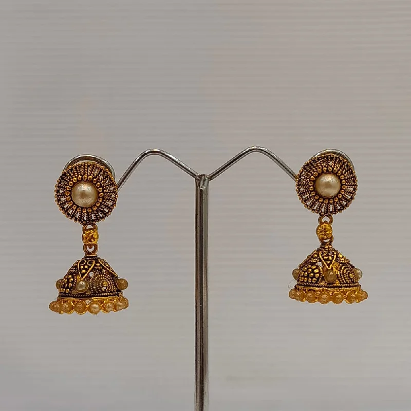 Elegant Rose Gold Earrings-Dariyalal Sales Gold Plated Pearl Jhumki Earrings