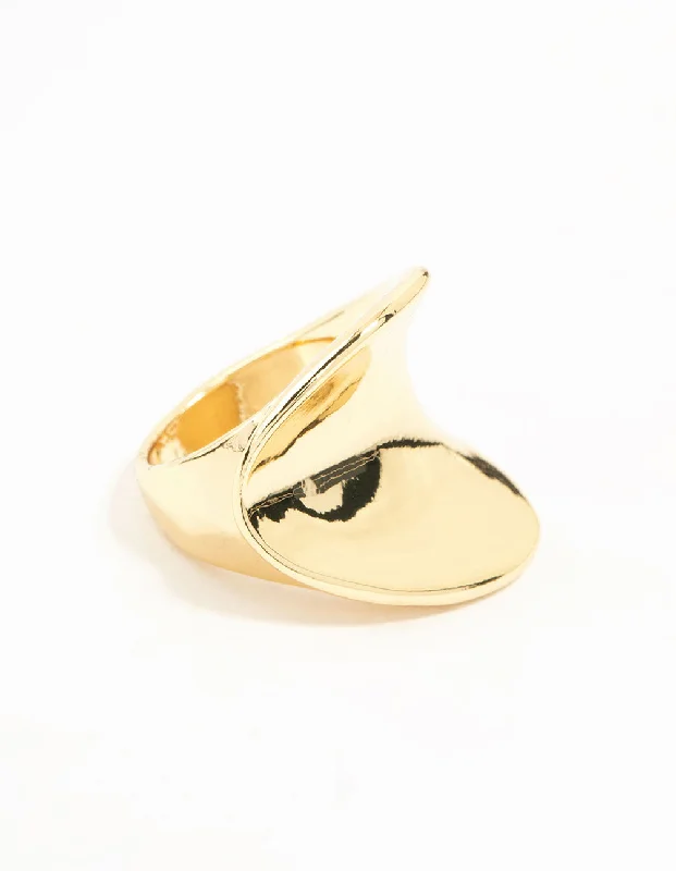 Sterling Silver Rings for Women-Gold Plated Statement Wave Ring