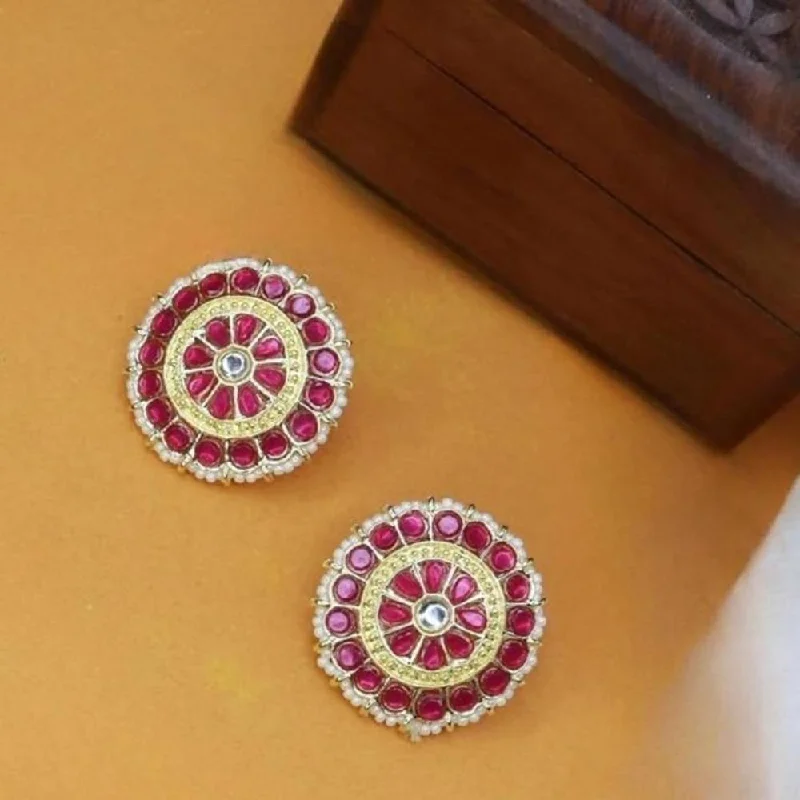 Diamond Stud Earrings-Etnico Gold Plated Traditional Kundan & Pearl Studded Earrings For Women/Girls (E7210Q)