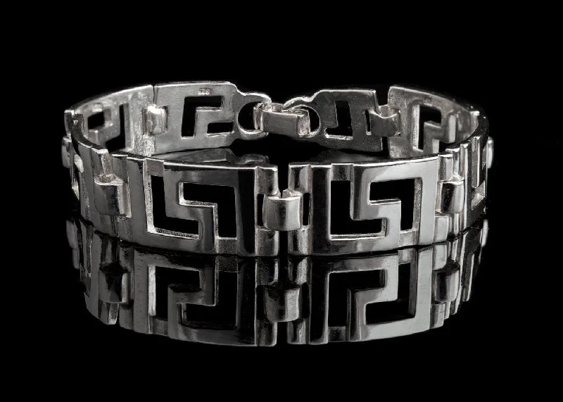 Handmade Silver Cuff Bracelets-Greek Key Meander Bracelet in Sterling Silver (B-61)