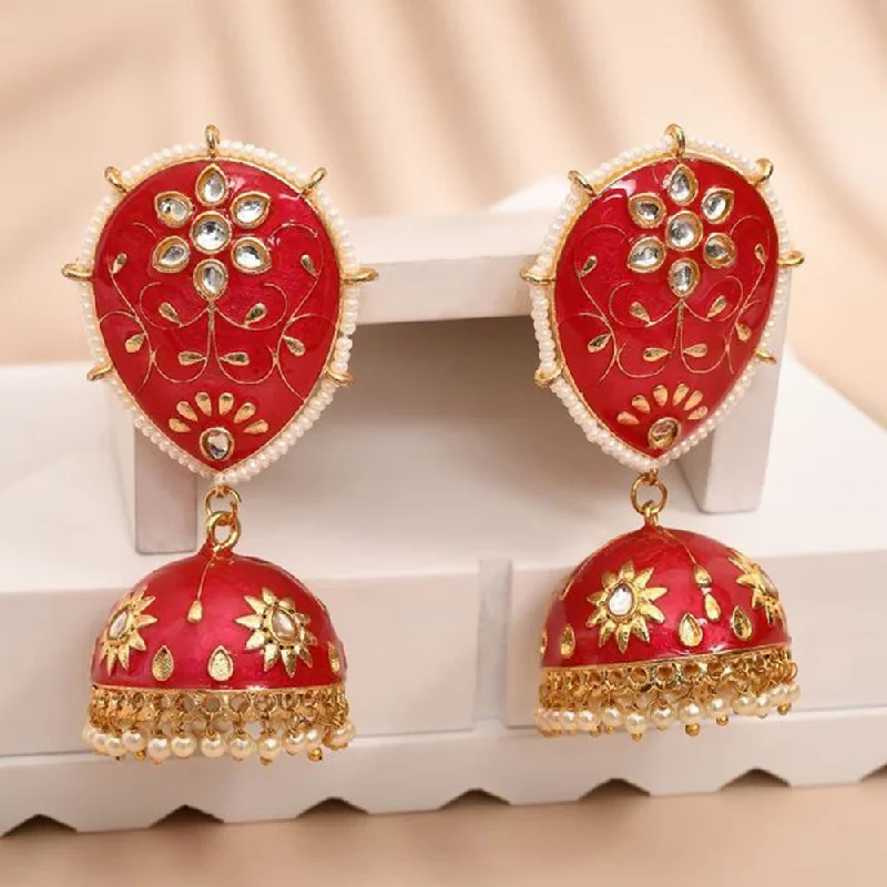 Eco-Conscious Earrings-House Of Ree Red Jhumka Earrings for Womens for Ethnic Party | Women | Girls ER146