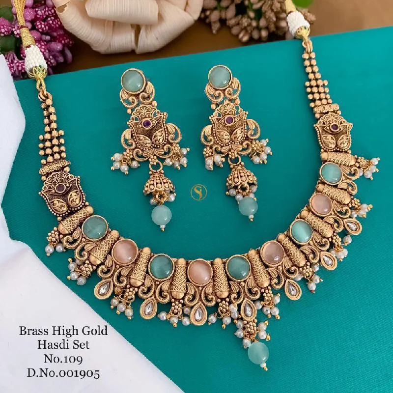 Antique Gold Necklaces-India Art Gold Plated Necklace Set