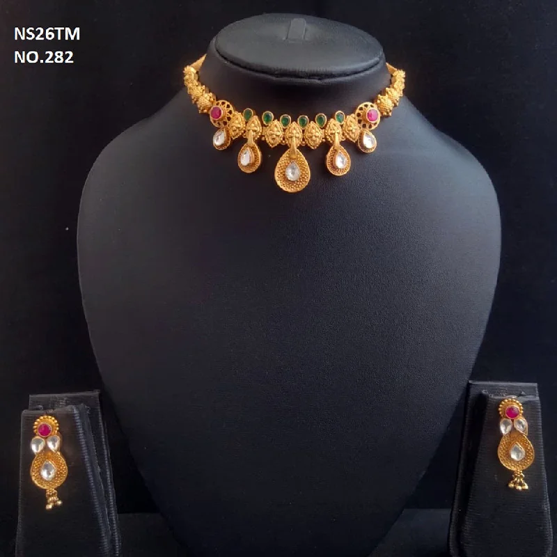 Nature-Inspired Pendant Necklaces-Kala Creation Gold Plated Pota Stone Necklace Set