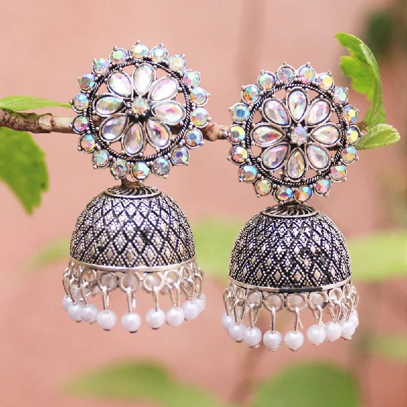 Affordable Silver Earrings-H K Fashion Oxidised Plated Austrian Stone And Beads Jhumki Earrings