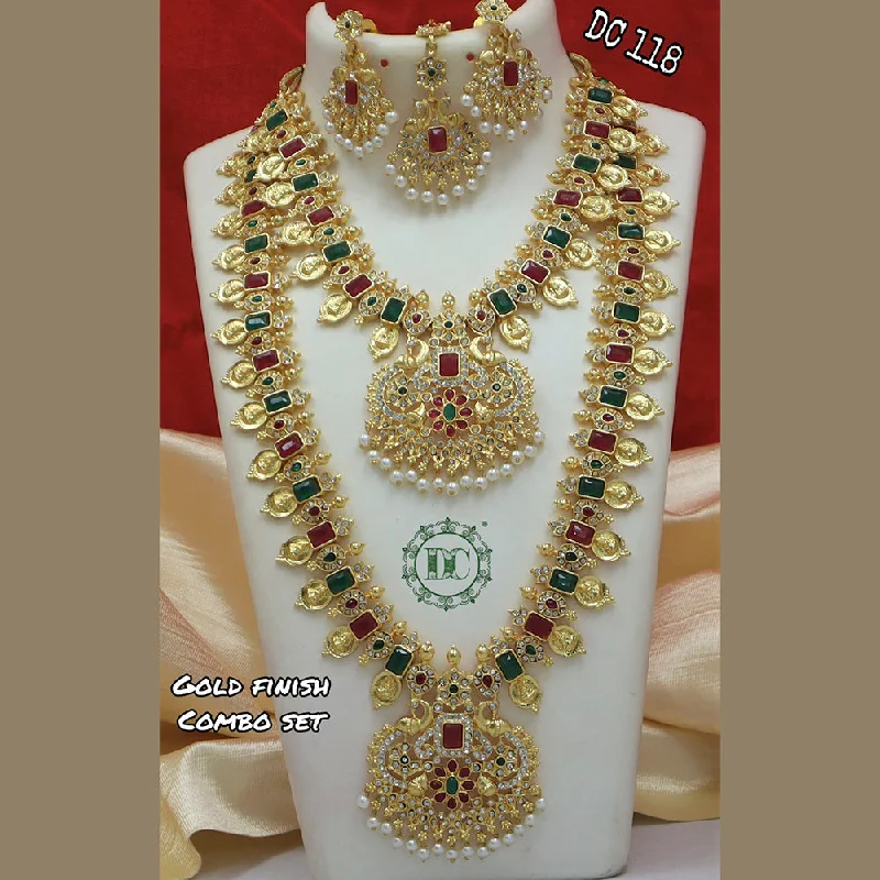 Personalized Birthstone Necklaces-Diksha Collection Gold Plated Long & Short Necklace Set