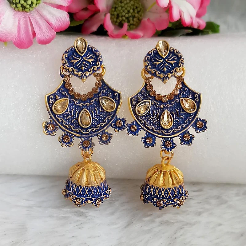 Sparkling Drop Earrings-Woma Gold Plated Blue Dangler Meenakari Earrings - 1318061E