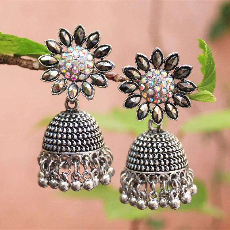 Simple Stud Earrings for Daily Wear-H K Fashion Oxidised Plated Austrian Stone  Jhumki Earrings