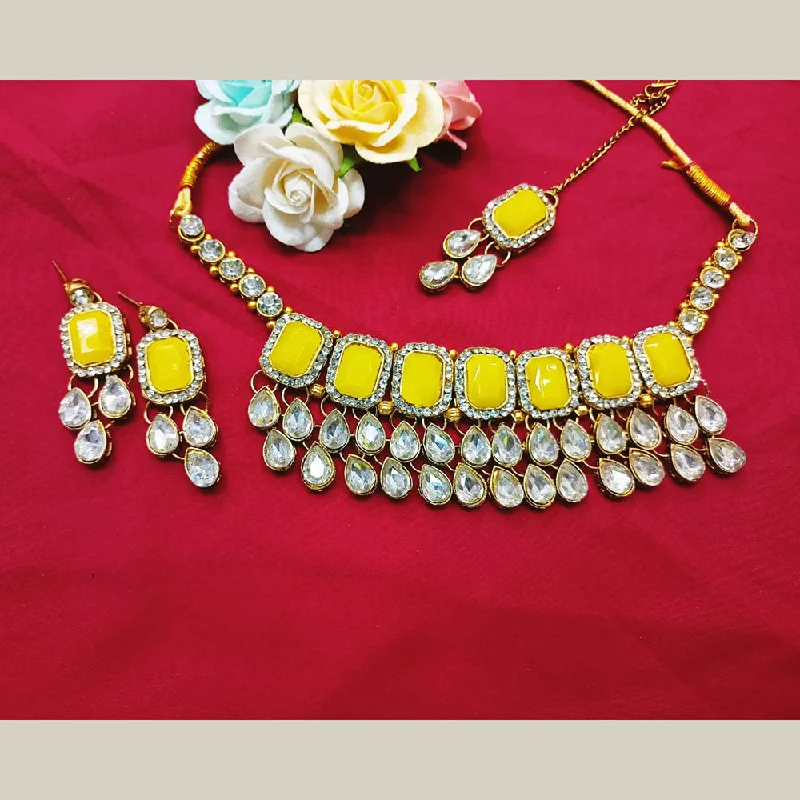 Elegant Bridal Necklaces-Pooja Bangles Gold Plated Crystal Stone Necklace Set