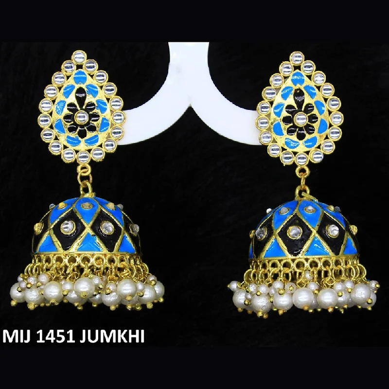 Vintage Sapphire Earrings-Mahavir Gold Plated Meenakari And Kundan Designer Jhumki Earrings - MIJ 1451 Jumkhi