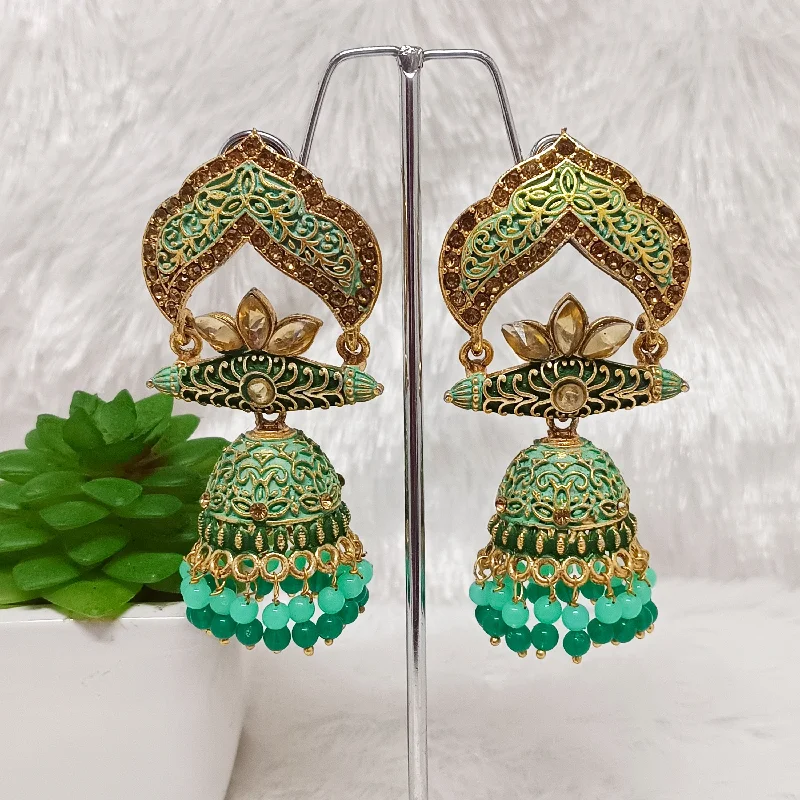 Light Crystal Earrings-Darshana Jewels Gold Plated Meenakari Jhumkis Earrings