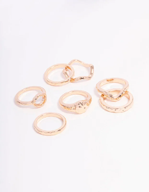 Stylish Couple Rings-Gold Molten Organic Ball Ring 7-Pack