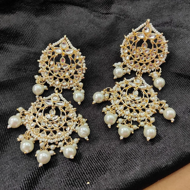 Bohemian Style Earrings-Darshana Jewels Gold Plated Kundan Stone And Beads Dangler Earrings