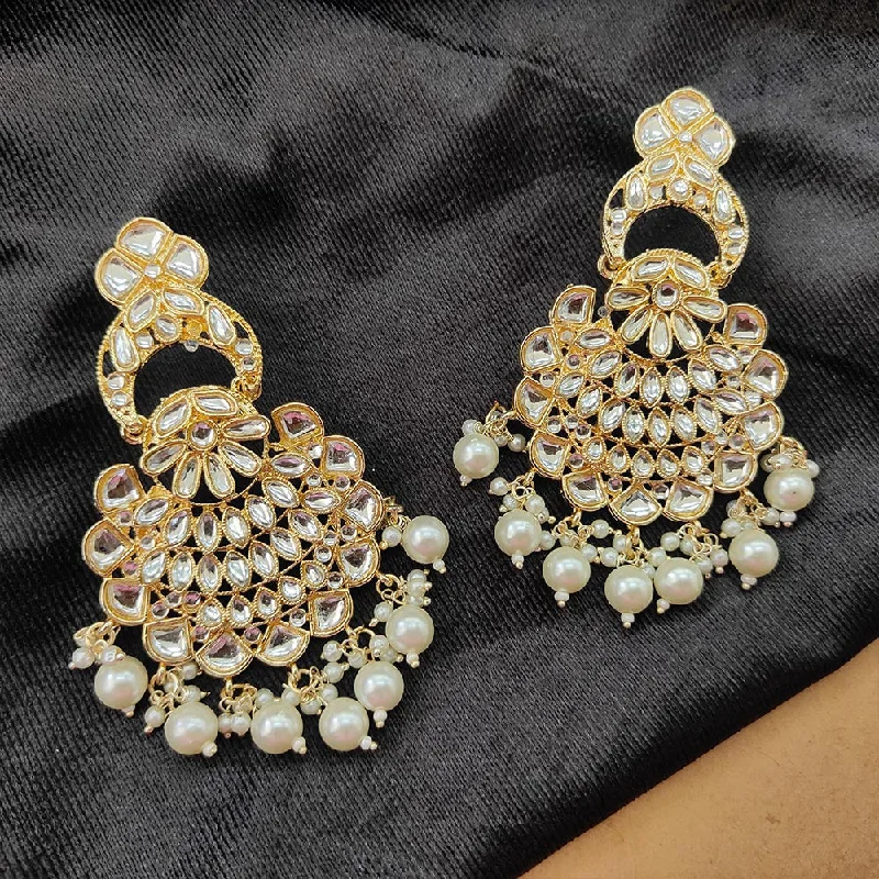 Cute Stud Earrings for Girls-Darshana Jewels Gold Plated Kundan Stone And Beads Dangler Earrings