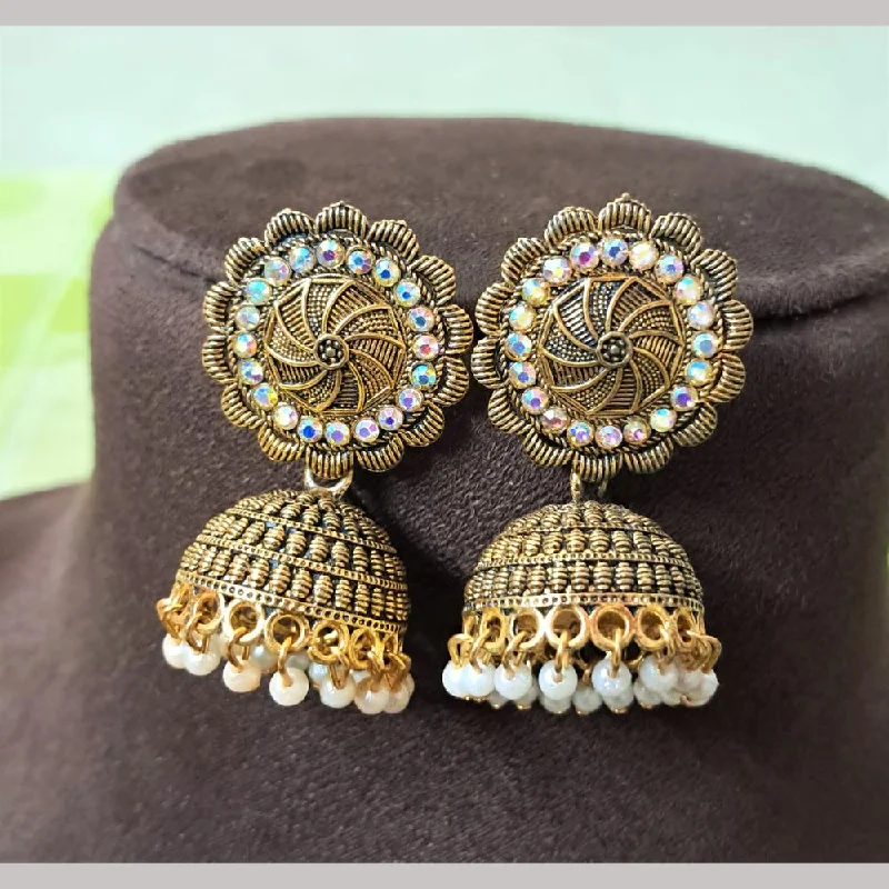 Large Hoop Earrings for Women-H K Fashion Gold Plated Austrian Stone And Beads Jhumki Earrings