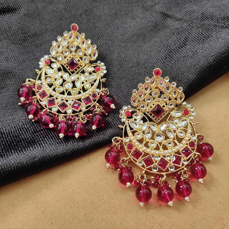 Gold Hoop Earrings for Women-Darshana Jewels Gold Plated Kundan Stone And Beads Dangler Earrings