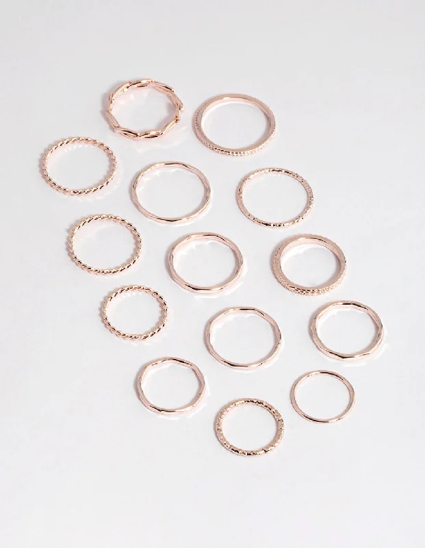 Handmade Engagement Rings-Rose Gold Fine Mix Band Ring Pack