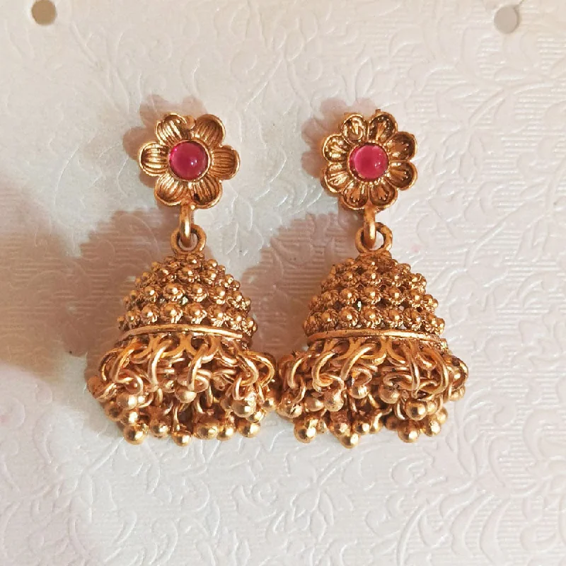 Handcrafted Gemstone Earrings-The Fashion Jewels Gold Plated Pota Stone And Pearls Jhumki Earrings