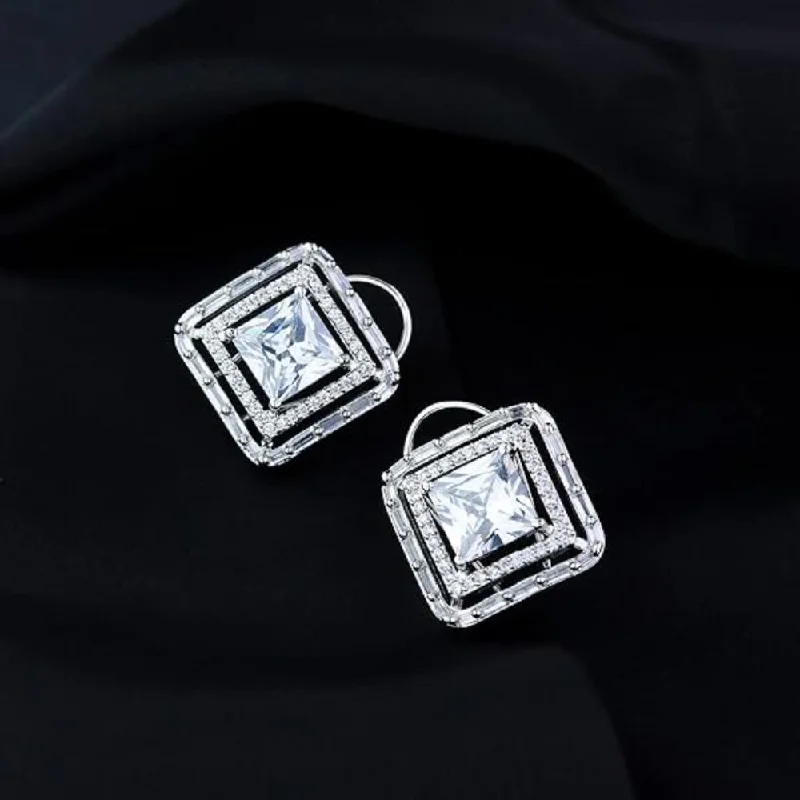 Multi-Layered Earrings-Etnico Silver Plated Traditional CZ American Diamond Stud Earrings for Women (E3071ZW)