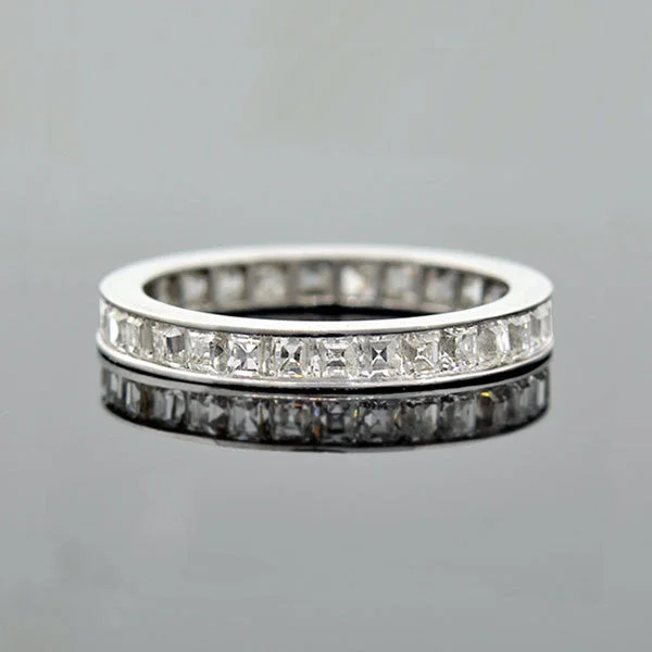 Modern Wedding Bands for Men-Art Deco Platinum Square Fancy Cut Diamond Eternity Band 2.25ctw