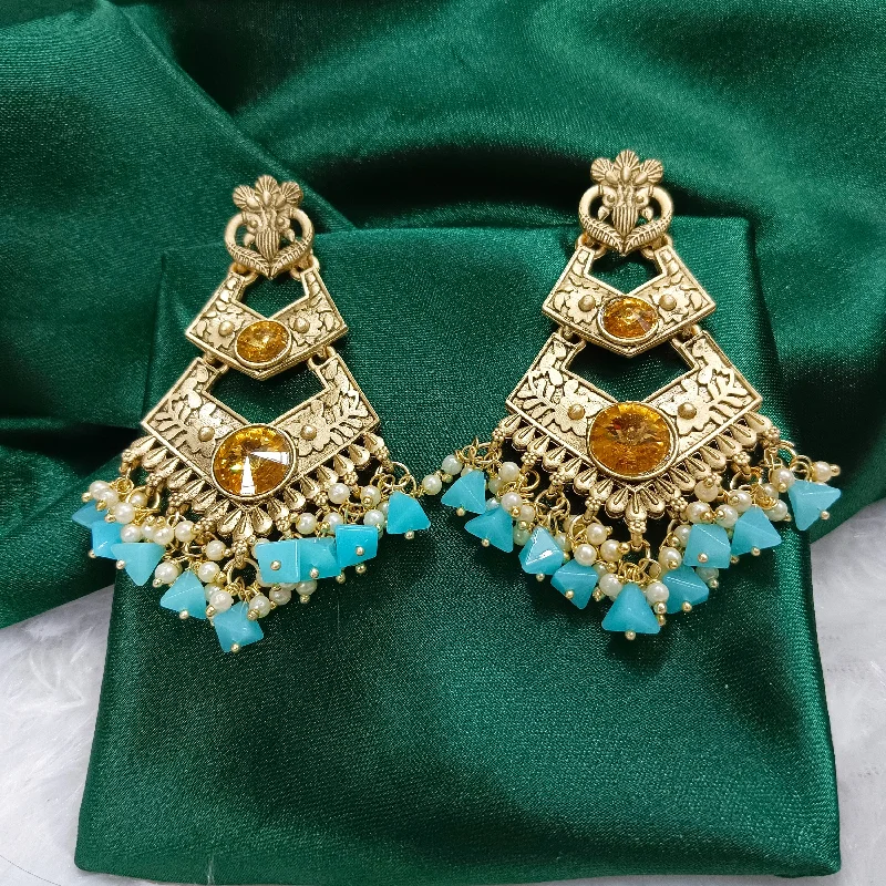 Boho Chic Earrings-Darshana Jewels Crystal Stone Gold Plated Dangler Earrings