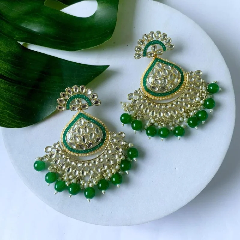 Colorful Hoop Earrings-Etnico Gold Plated Traditional Handcrafted Kundan Earrings Adorned with Pearls for Women and Girls (E3015) (Green)