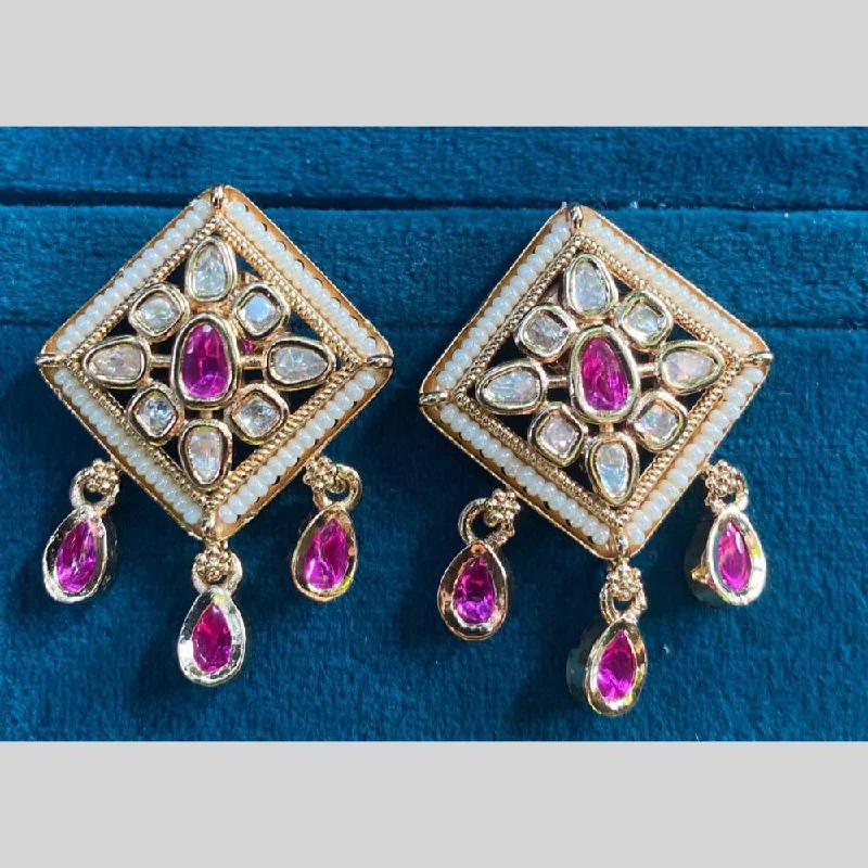 Bold Statement Earrings-Royal Kundan Jewellery Gold Plated Polki Kundan Dangler Earrings