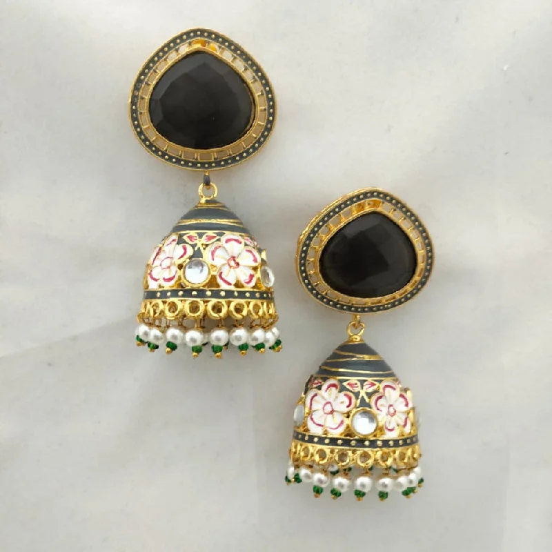 Classic Pearl Earrings-Marudhar Creations Gold Plated Kundan And Meenakari Jhumki Earrings