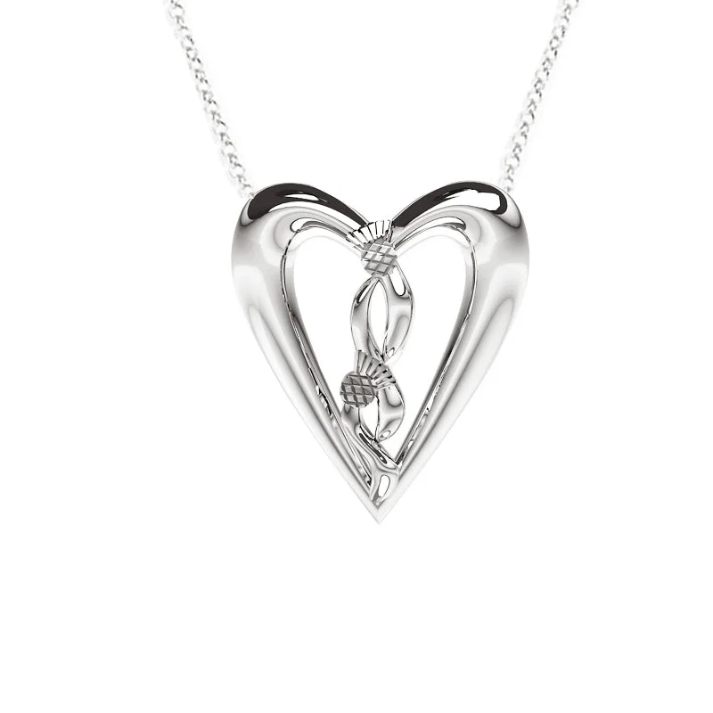 Elegant Wedding Necklaces-Edinburgh Celtic Thistle Heart Necklace in White Gold