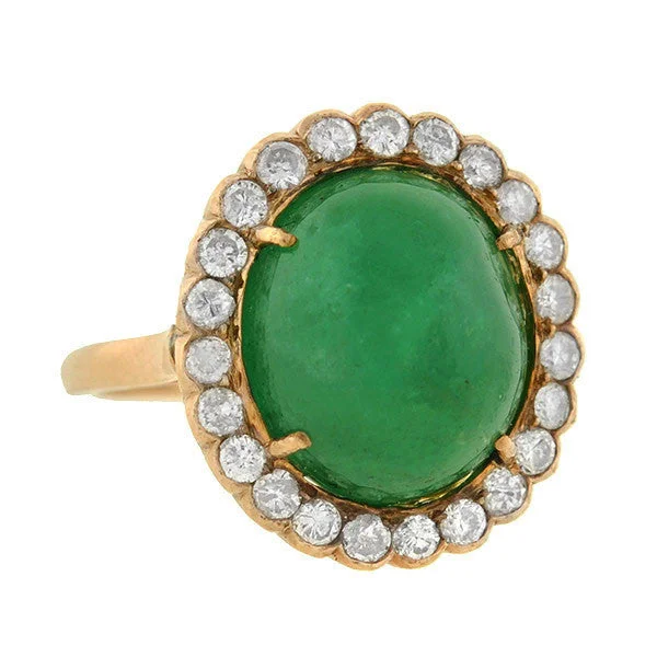 Platinum Wedding Rings for Women-Vintage 14kt 4ctw Emerald Cabochon Diamond Cluster Ring