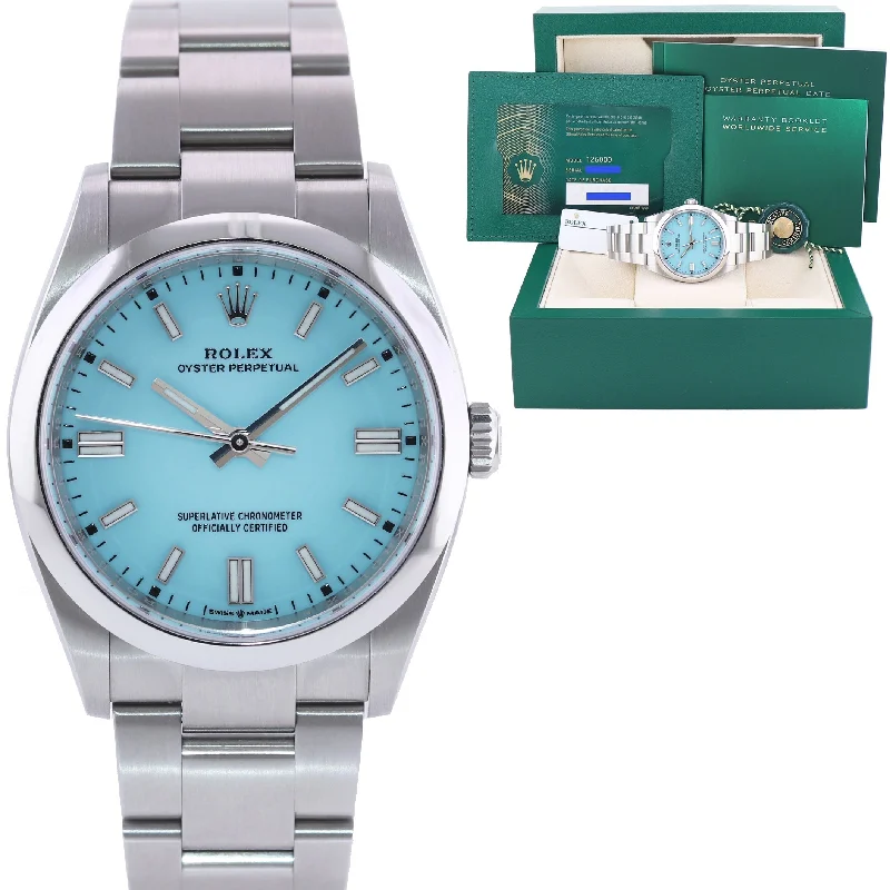 Custom Wooden Watches-NEW SEPT 2022 PAPERS Rolex Oyster 126000 Perpetual 36mm TIFFANY BLUE Watch