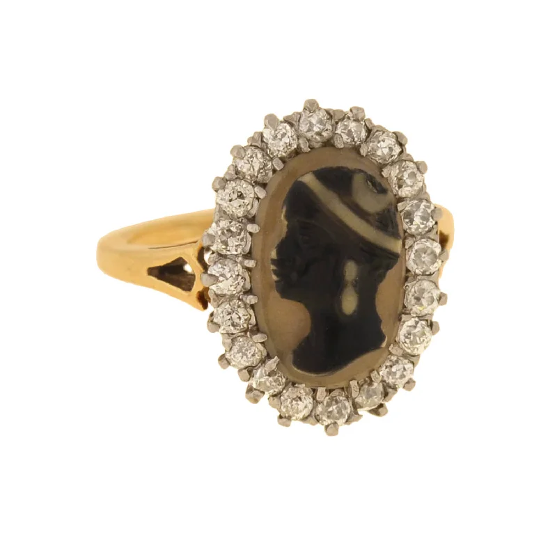 Simple Promise Rings-Edwardian 14kt/Platinum Blackamoor Cameo + Diamond Ring